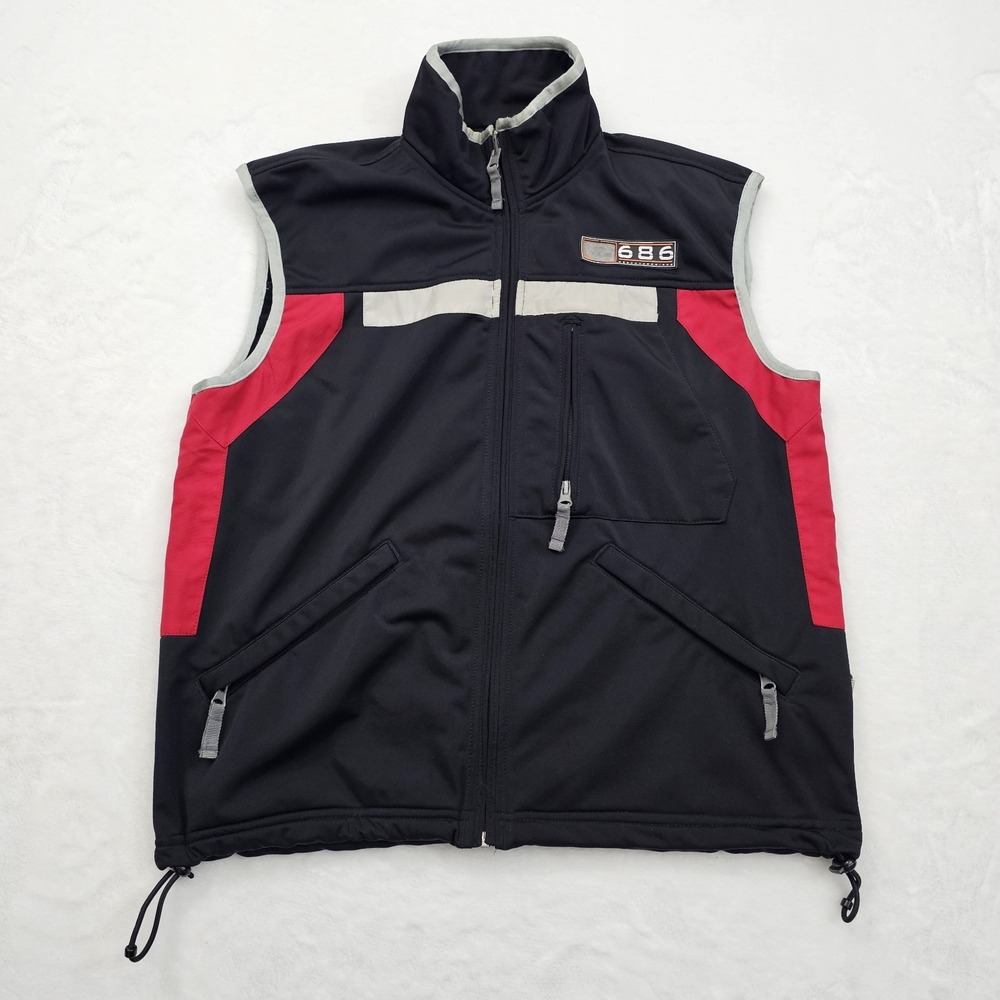 686 Mens Medium Snowboarding Velvet Lined Vest Black Red Full Zip - Picture 2 of 8